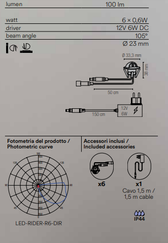 Set de 6 corpuri de iluminat RIDER, încastrabile, cu LED integrat, din aliaj de zinc, IP44, lumină naturală 4000K, 6x0.6W, driver 12V inclus